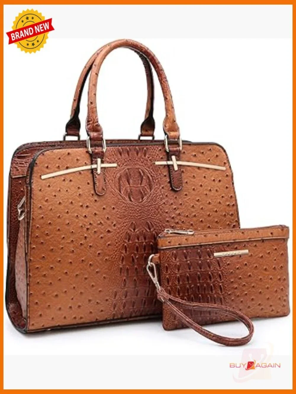 Vegan Leather Satchel Tote Set with Shoulder Strap 2pcs